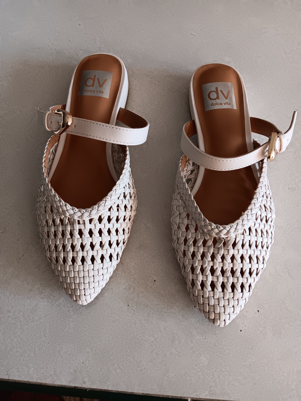 Dolce Vita White Woven Pointed Mule with Ankle Strap Size 6.5